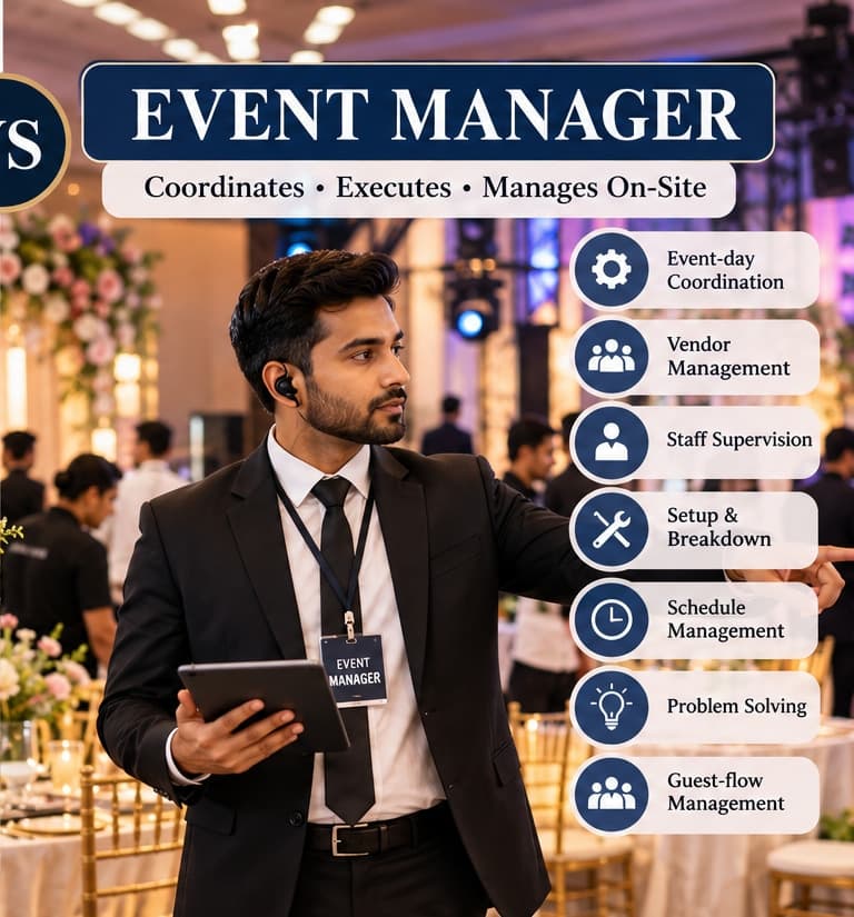 Event manager coordinating event-day execution and vendor logistics on-site