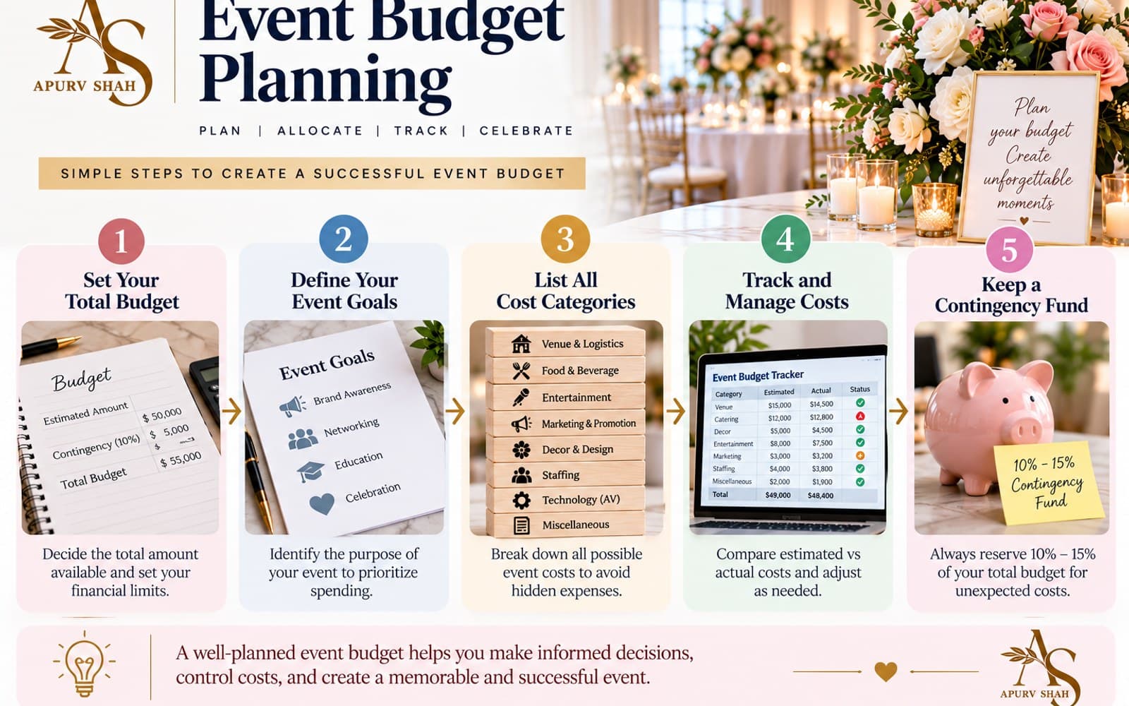 Event planning budget categories and financial control