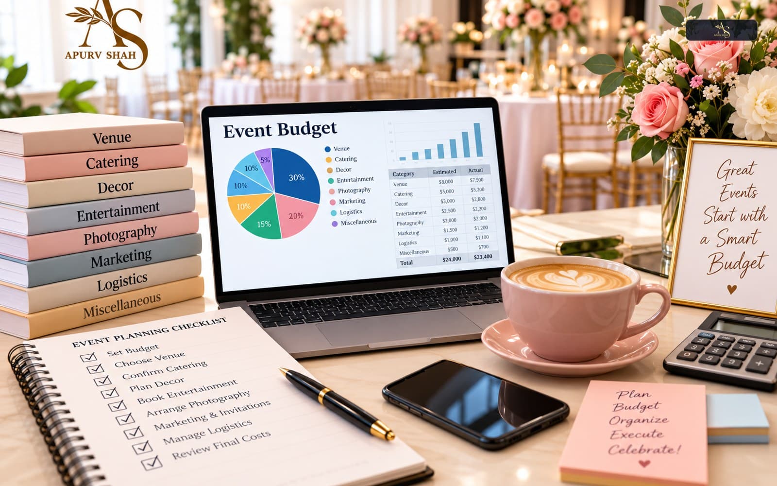Event budget planning workspace with cost tracking and checklist