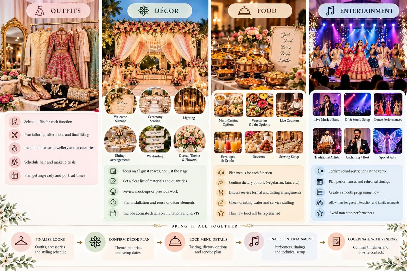 Wedding décor, catering and entertainment planning